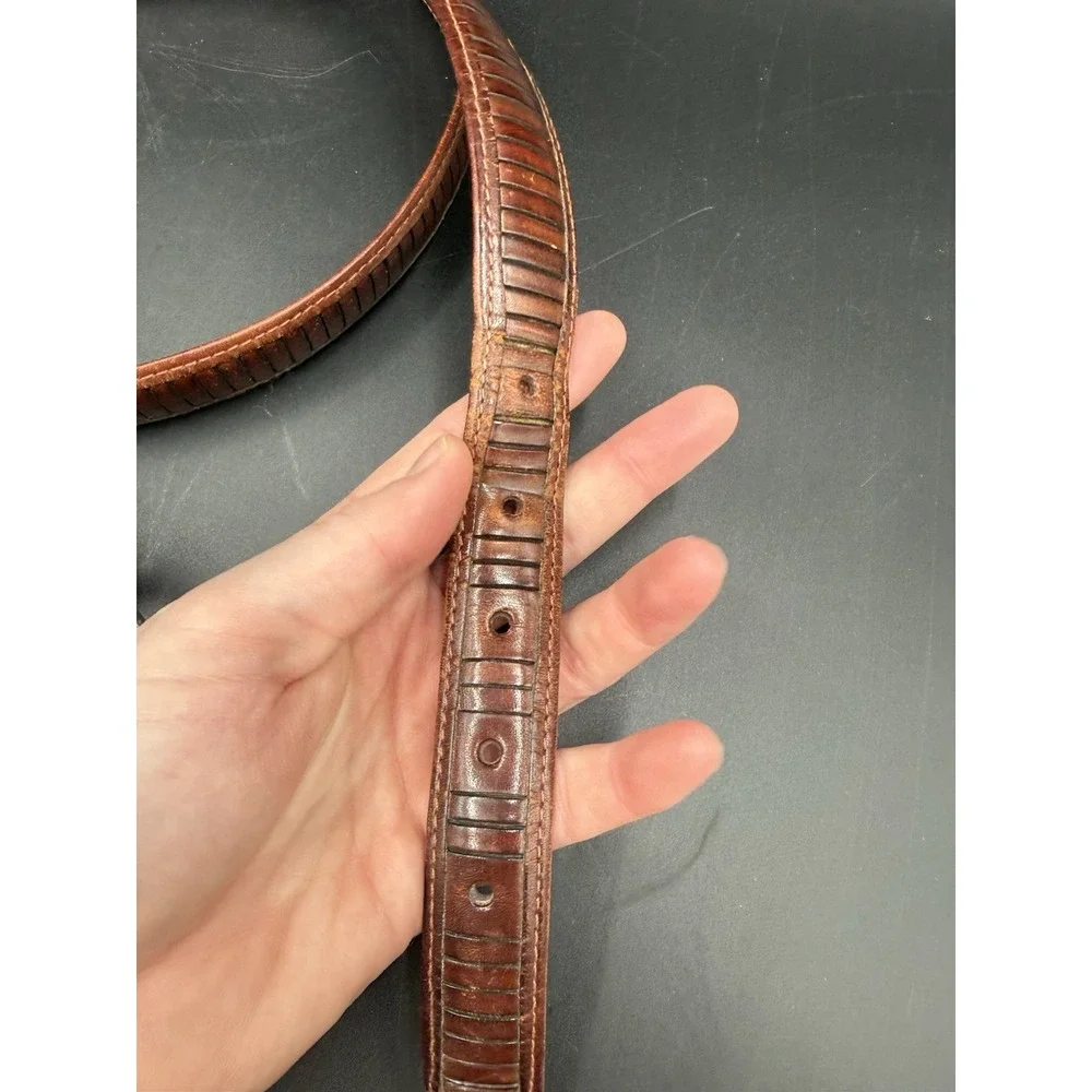 Vintage Ornament Western Brown Leather Belt Sz 42 Engraved Buckle & Keeper